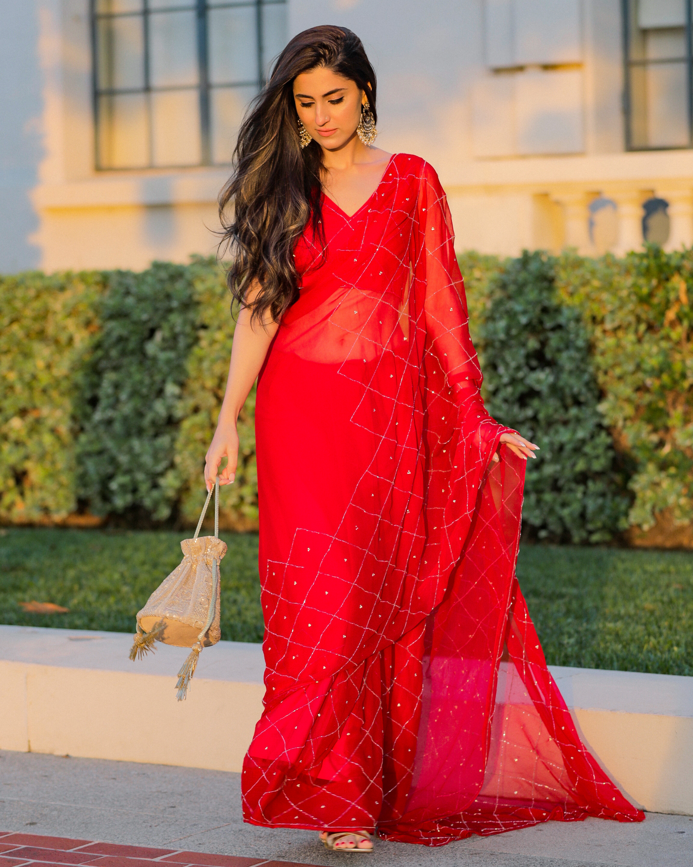 Buy Urban Red Pure Chiffon Saree Online ...